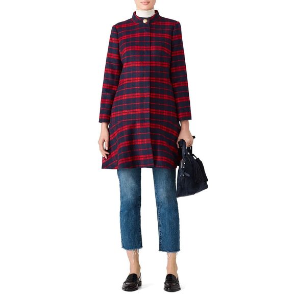 Draper James Carolina Check Swing Coat size 2 Preppy Academia Romantic - Picture 1 of 13